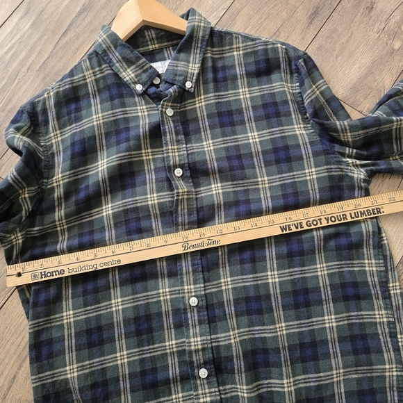 Cotton & Co. Plaid Green/Blue Medium Mens Flannel Long Sleeve Button Down Shirt - Picture 5 of 9